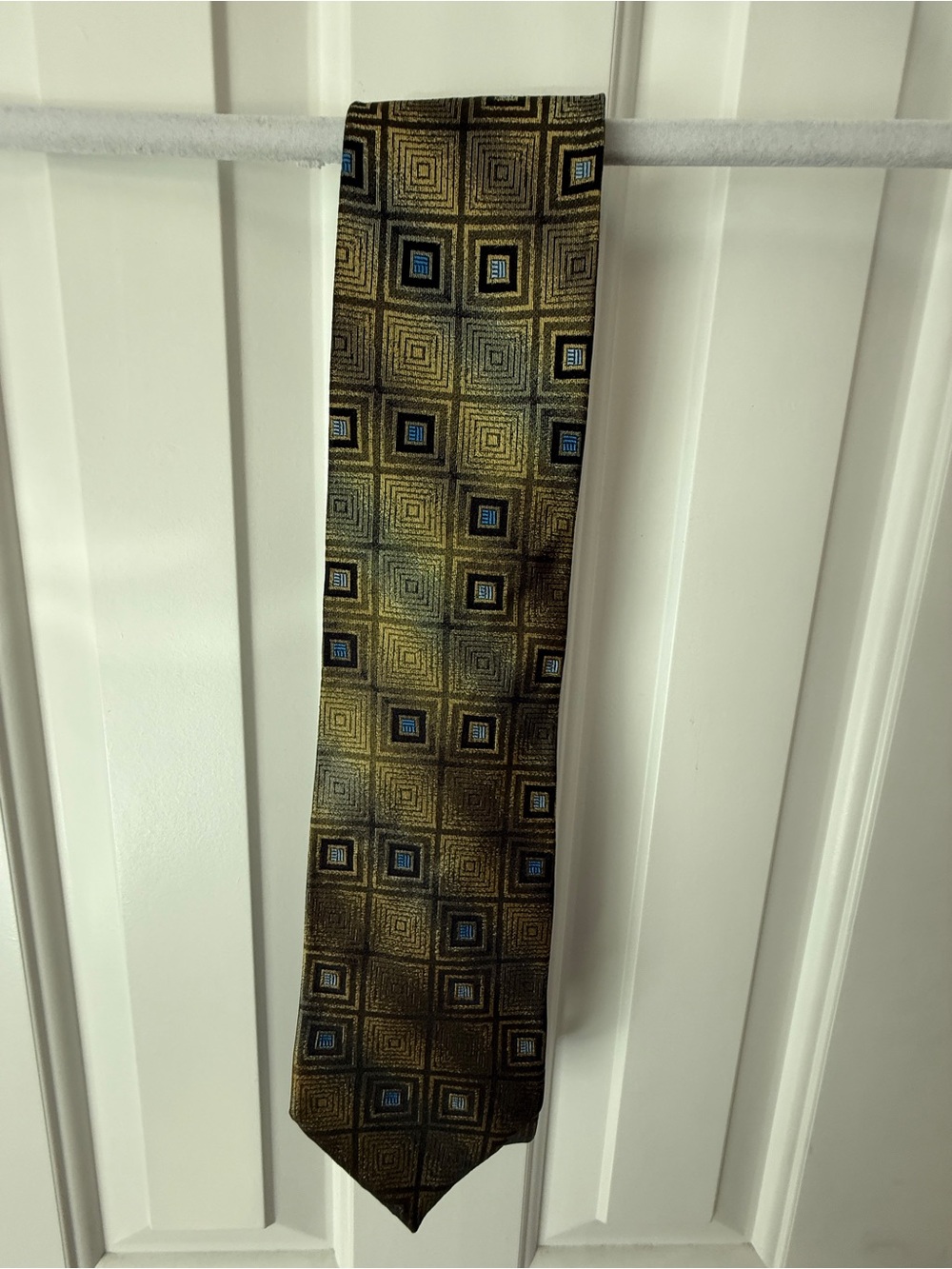 Men's Olive Green Geometric Square Pattern Tie - Unbranded